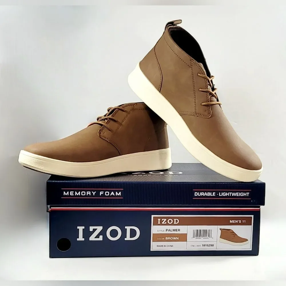 IZOD Men's Palmer PU Leather Chukka Boots Memory Foam Brown Size 11 NIB